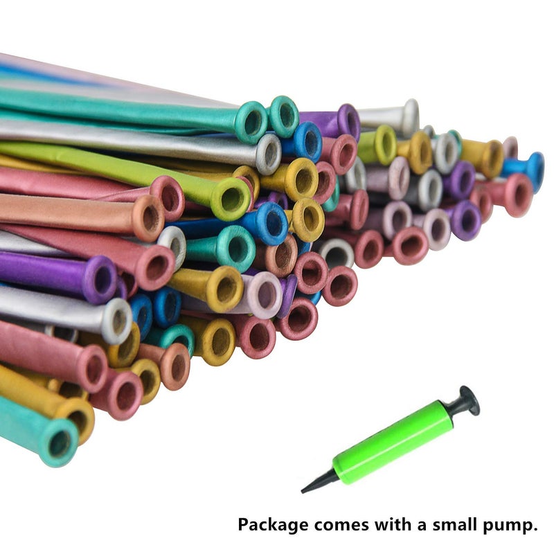 RFAdapter Balloons for Animal Making - 100PCS Long Twisting Balloons Kit with Pump, Eye Stickers, Metallic & Chrome Mixed Color for Birthday Festival - Image 2